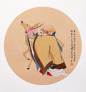 Chinese the Three Gods of Fu Lu Shou Painting,66cm x 66cm,3729007-x