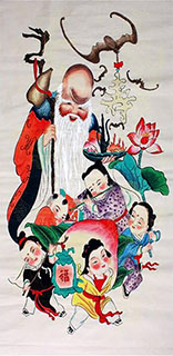 Chinese the Three Gods of Fu Lu Shou Painting,66cm x 130cm,cyq31129002-x