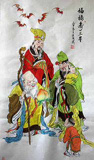 Chinese the Three Gods of Fu Lu Shou Painting,69cm x 138cm,ds31165011-x