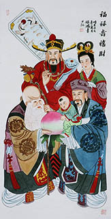Chinese the Three Gods of Fu Lu Shou Painting,68cm x 136cm,jh31176001-x