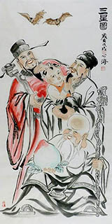 Chinese the Three Gods of Fu Lu Shou Painting,68cm x 136cm,xhjs31118017-x