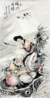 Chinese the Three Gods of Fu Lu Shou Painting,68cm x 136cm,zb31132003-x