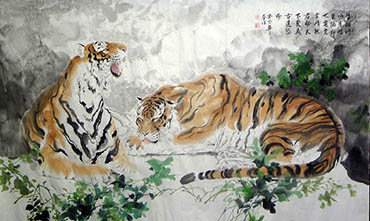 chinesische Malerei Hängerolle China Rollbild Majestätischer Tiger Bildrolle