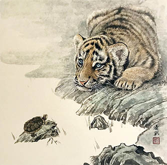 Details about   China old painting calligraphy long scroll painting Hundred Tigers scroll 