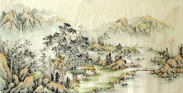 Chinese Village Countryside Painting,69cm x 138cm,1017003-x