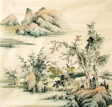 Chinese Village Countryside Painting,68cm x 68cm,1017014-x