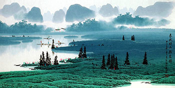 Chinese Village Countryside Painting,68cm x 136cm,1095009-x