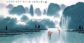 Chinese Village Countryside Painting,68cm x 136cm,1095012-x