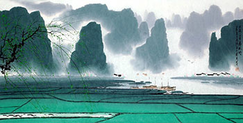 Chinese Village Countryside Painting,68cm x 136cm,1095029-x