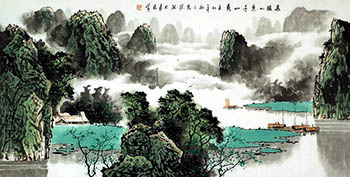 Chinese Village Countryside Painting,68cm x 136cm,1095030-x