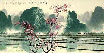 Chinese Village Countryside Painting,68cm x 136cm,1095031-x