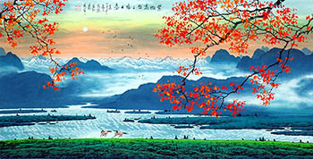 Chinese Village Countryside Painting,68cm x 136cm,1095032-x