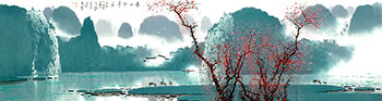 Chinese Village Countryside Painting,46cm x 180cm,1095039-x