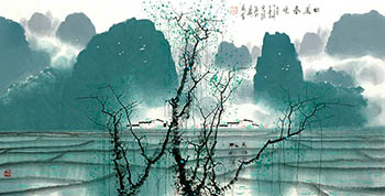 Chinese Village Countryside Painting,68cm x 136cm,1095040-x