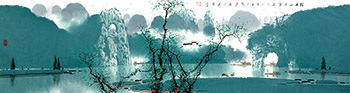 Chinese Village Countryside Painting,46cm x 180cm,1095042-x