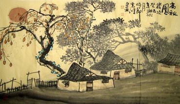 Chinese Village Countryside Painting,50cm x 80cm,1579009-x
