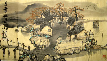 Chinese Village Countryside Painting,50cm x 80cm,1579011-x