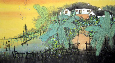 Chinese Village Countryside Painting,50cm x 80cm,1579032-x