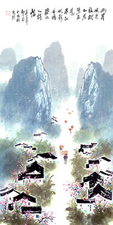 Chinese Water Township Painting,68cm x 136cm,1095116-x