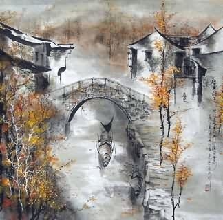 Chinese Water Township Painting,66cm x 66cm,1195006-x