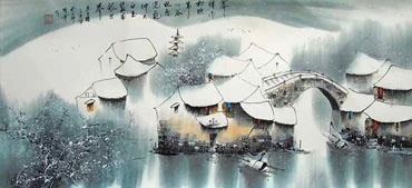 Chinese Water Township Painting,57cm x 120cm,1195012-x