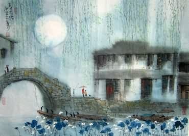 Chinese Water Township Painting,45cm x 65cm,1197001-x