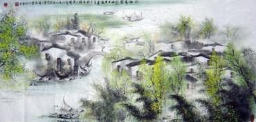 Chinese Water Township Painting,66cm x 136cm,1198001-x