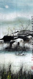 Chinese Water Township Painting,34cm x 69cm,1198002-x