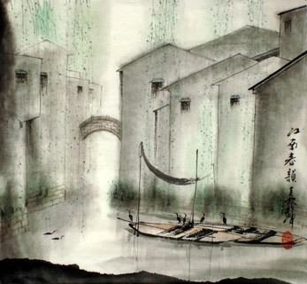 Chinese Water Township Painting,50cm x 50cm,1204002-x