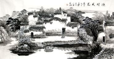 Chinese Water Township Painting,66cm x 136cm,1204006-x