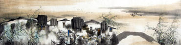 Chinese Water Township Painting,34cm x 138cm,1205007-x