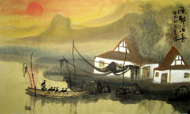 Chinese Water Township Painting,50cm x 80cm,1579045-x