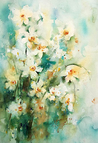 Flowers & Bird Watercolor Painting,27cm x 39cm(11〃 x 15〃),cyy72107002-z