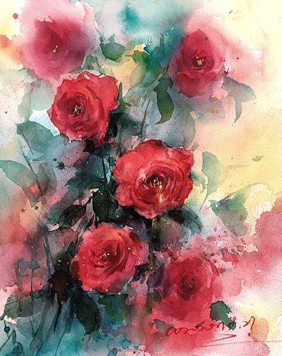 Flowers & Bird Watercolor Painting,25cm x 30cm(9.8〃 x 11.8〃),cyy72107005-z