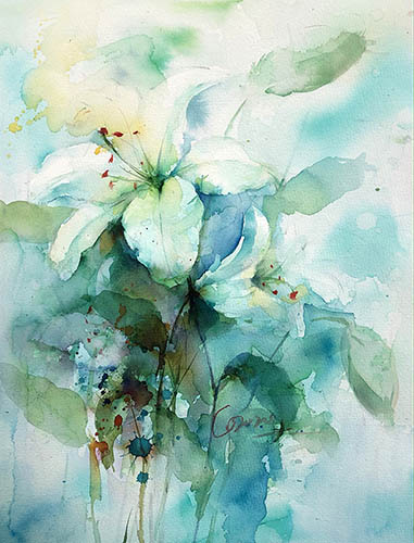 Flowers & Bird Watercolor Painting,25cm x 30cm(9.8〃 x 11.8〃),cyy72107006-z
