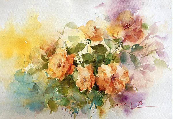 Flowers & Bird Watercolor Painting,27cm x 39cm(11〃 x 15〃),cyy72107011-z