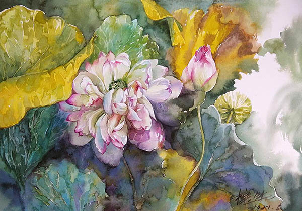 Flowers & Bird Watercolor Painting,36cm x 52cm(14〃 x 20〃),fbj72108001-z
