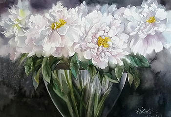 Flowers & Bird Watercolor Painting,36cm x 52cm,fbj72108004-x