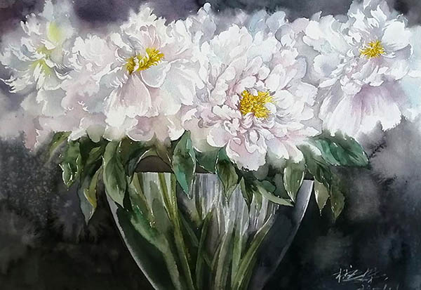 Flowers & Bird Watercolor Painting,36cm x 52cm(14〃 x 20〃),fbj72108004-z