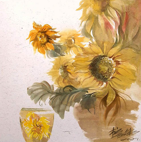 Flowers & Bird Watercolor Painting,33cm x 33cm(13〃 x 13〃),fbj72108006-z