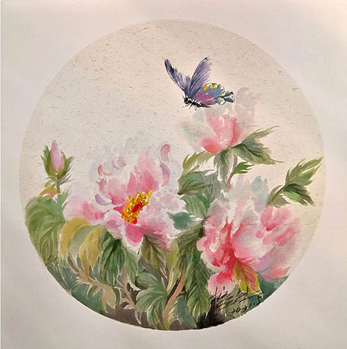 Flowers & Bird Watercolor Painting,33cm x 33cm(13〃 x 13〃),fbj72108010-z