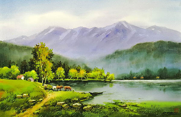 Scenery Watercolor Painting,50cm x 75cm(19.6〃 x 29.5〃),hl71112001-z