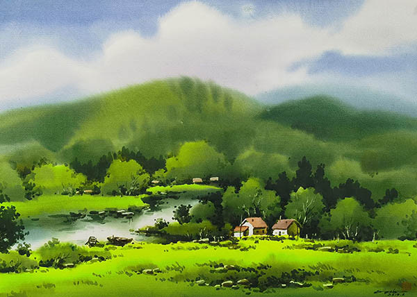 Scenery Watercolor Painting,56cm x 76cm(22〃 x 30〃),hl71112005-z