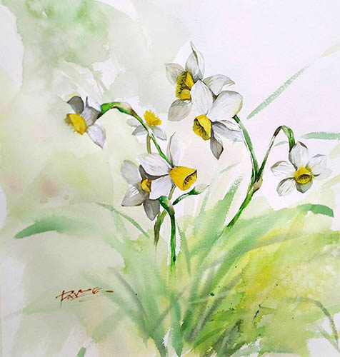 Flowers & Bird Watercolor Painting,38cm x 38cm(15〃 x 15〃),pz72109003-z