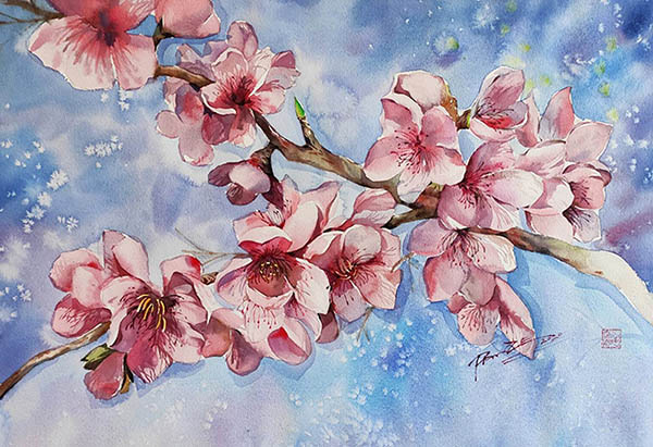 Flowers & Bird Watercolor Painting,55cm x 40cm(22〃 x 16〃),pz72109004-z