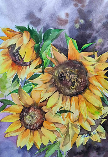 Flowers & Bird Watercolor Painting,55cm x 40cm(22〃 x 16〃),pz72109006-z
