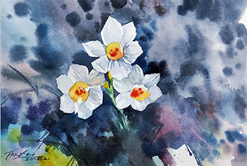 Flowers & Bird Watercolor Painting,25cm x 35cm,pz72109007-x