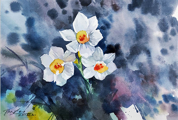 Flowers & Bird Watercolor Painting,25cm x 35cm(9.8〃 x 13.7〃),pz72109007-z