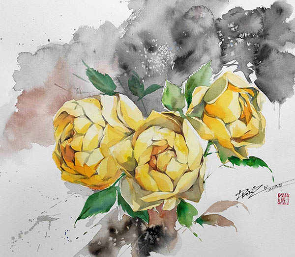 Flowers & Bird Watercolor Painting,55cm x 40cm(22〃 x 16〃),pz72109008-z