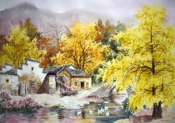 Scenery Watercolor Painting,56cm x 76cm(22〃 x 30〃),wcl71184003-z